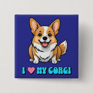 Badge Carré 5 Cm J'adore mon Corgi