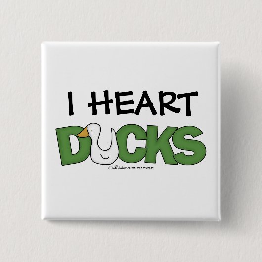 Badge Carré 5 Cm J'ai le coeur des canards (Devant)
