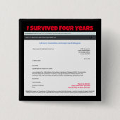 Badge Carré 5 Cm J'ai survécu quatre ans par RoseWrites Button (Devant)
