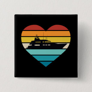 Badge Carré 5 Cm J'aime capitaine de yacht bateau rétro coucher de