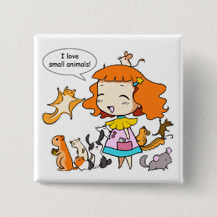 Badge Carré 5 Cm J'aime de petits animaux