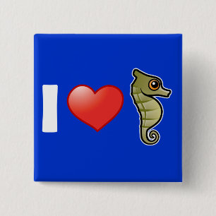 Badge Carré 5 Cm J'aime des hippocampes