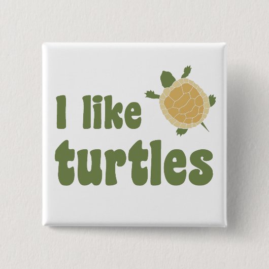 Badge Carré 5 Cm J'aime des tortues (Devant)