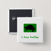 Badge Carré 5 Cm J'aime des tortues (Devant & derrière)