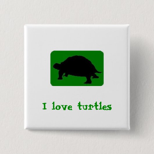 Badge Carré 5 Cm J'aime des tortues (Devant)