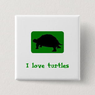 Badge Carré 5 Cm J'aime des tortues