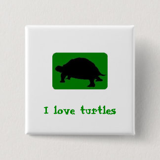 Badge Carré 5 Cm J'aime des tortues