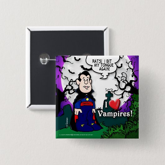 Badge Carré 5 Cm J'aime des vampires (Devant & derrière)