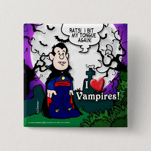 Badge Carré 5 Cm J'aime des vampires (Devant)