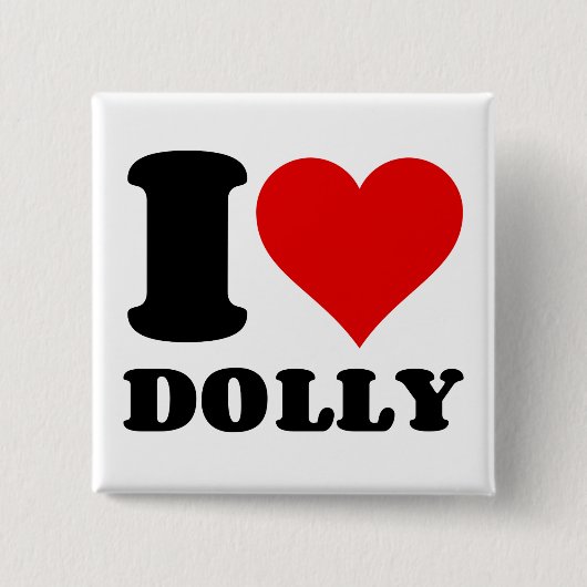 BADGE CARRÉ 5 CM J'AIME DOLLY (Devant)