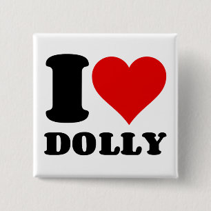 BADGE CARRÉ 5 CM J'AIME DOLLY