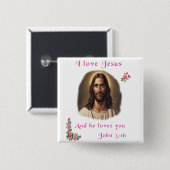 Badge Carré 5 Cm J'aime Jésus (Devant & derrière)