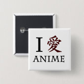 Badge Carré 5 Cm J'aime l'Anime (Devant & derrière)