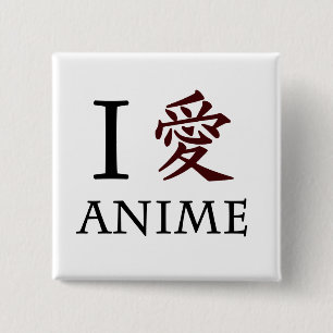 Badge Carré 5 Cm J'aime l'Anime