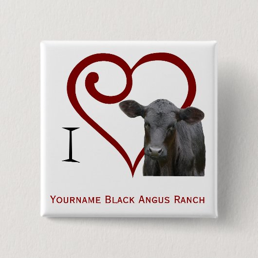 Badge Carré 5 Cm J'aime le boeuf noir d'Angus (Devant)