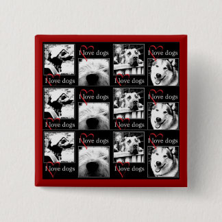 Badge Carré 5 Cm J'aime le bouton de chiens
