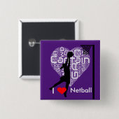 Badge Carré 5 Cm J'aime le net-ball de coeur (Devant & derrière)