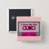 Badge Carré 5 Cm J'aime les années 80 (la cassette) (Devant & derrière)