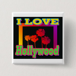 Badge Carré 5 Cm J'AIME les palmiers d'Hollywood dans le bouton de
