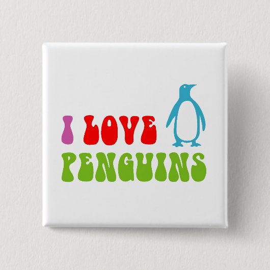 Badge Carré 5 Cm J'aime les pingouins (Devant)