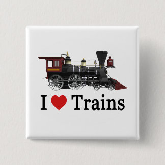 Badge Carré 5 Cm J'aime les trains