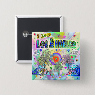 Badge Carré 5 Cm J'AIME Los Angeles Deep Dream Button