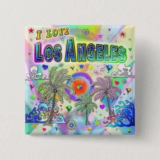 Badge Carré 5 Cm J'AIME Los Angeles Deep Dream Button (Devant)