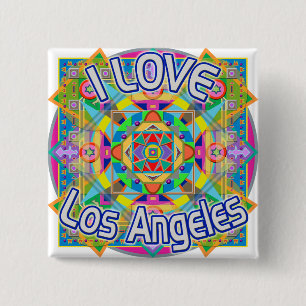 Badge Carré 5 Cm J'AIME Los Angeles Happy Button