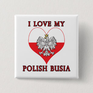 Badge Carré 5 Cm J'Aime Ma Busia Polonaise