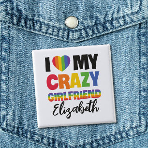 Badge Carré 5 Cm J'aime ma copine folle rainbow pride nom lgbt