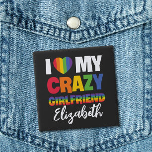 Badge Carré 5 Cm J'aime ma copine folle rainbow pride nom lgbt