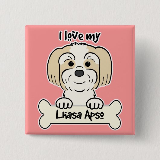 Badge Carré 5 Cm J'aime ma Lhasa Apso (Devant)