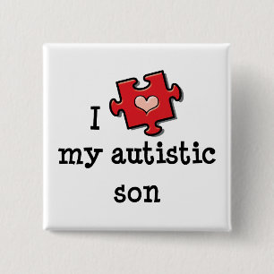 Badge Carré 5 Cm J'aime mon bouton autiste de fils