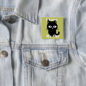 Badge Carré 5 Cm J'aime mon bouton de chat (En situation)