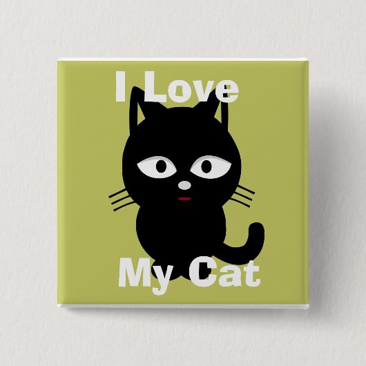 Badge Carré 5 Cm J'aime mon bouton de chat (Devant)