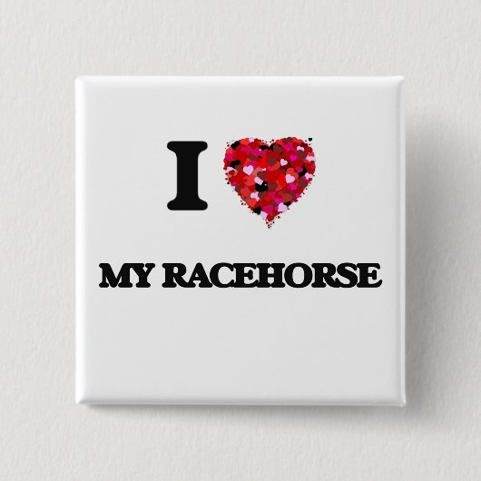 Badge Carré 5 Cm J'aime mon cheval de course (Devant)