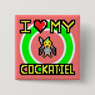 Badge Carré 5 Cm J'aime mon Cockatiel