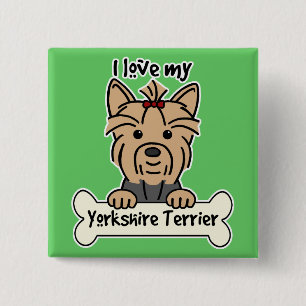 Badge Carré 5 Cm J'aime mon Yorkshire Terrier