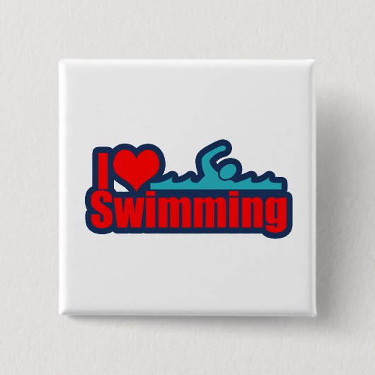Badge Carré 5 Cm J'aime nager (Devant)