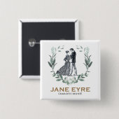 Badge Carré 5 Cm Jane Eyre et Edward Rochester avec Wreath (Devant & derrière)