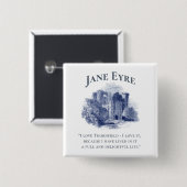 Badge Carré 5 Cm Jane Eyre - I Love Thornfield - Château (Devant & derrière)