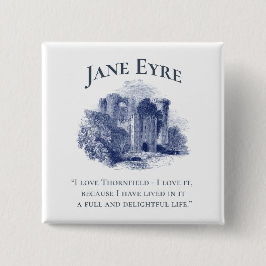 Badge Carré 5 Cm Jane Eyre - I Love Thornfield - Château (Devant)