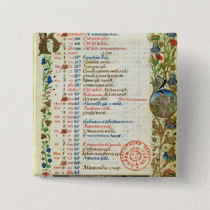 Badge Carré 5 Cm Janvier ; chiffres mangeant et buvant