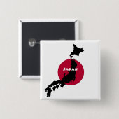 Badge Carré 5 Cm Japon - Carte Silhouette et drapeau (Devant & derrière)