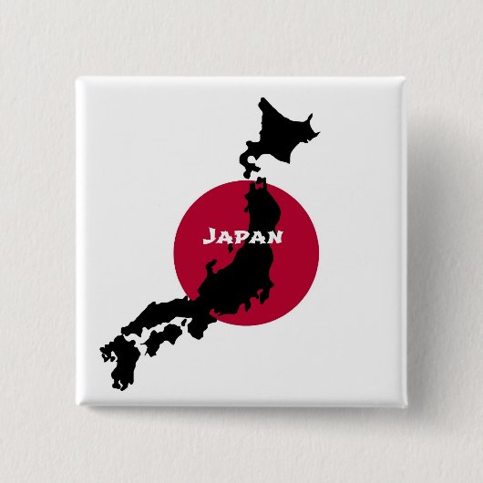 Badge Carré 5 Cm Japon - Carte Silhouette et drapeau (Devant)