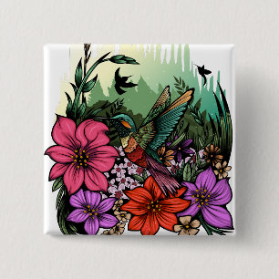 Badge Carré 5 Cm Jardin des colibris