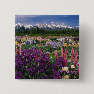 Badge Carré 5 Cm Jardin d'Iris et de Lupins et chaîne Teton,