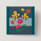 Badge Carré 5 Cm Jardin Floral Rose et abeilles (Devant)