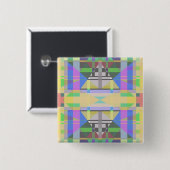 Badge Carré 5 Cm Jaune bleu violet géométrique (Devant & derrière)