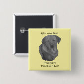 Badge Carré 5 Cm jaune labrador retreiver chien portrait slogan amu (Devant & derrière)